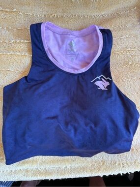 Navy Blue Athletic Crop Tank with Light Pink Lining